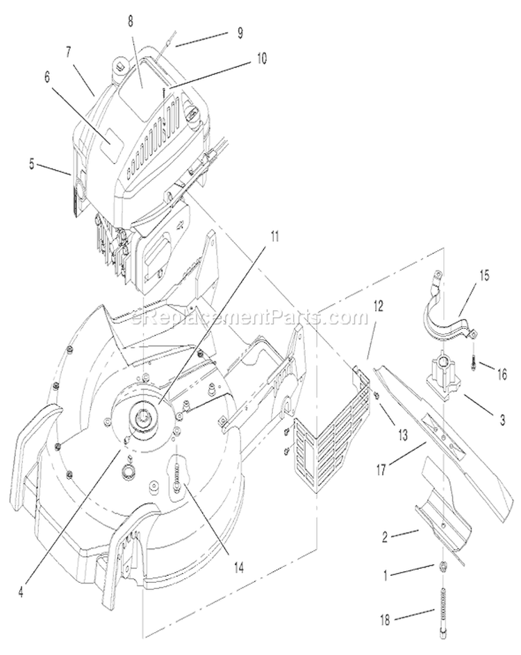 Engine and Blade Assembly Diagram and Parts List for 20045 210000001-210999999 - 2001 Toro Lawn Mower