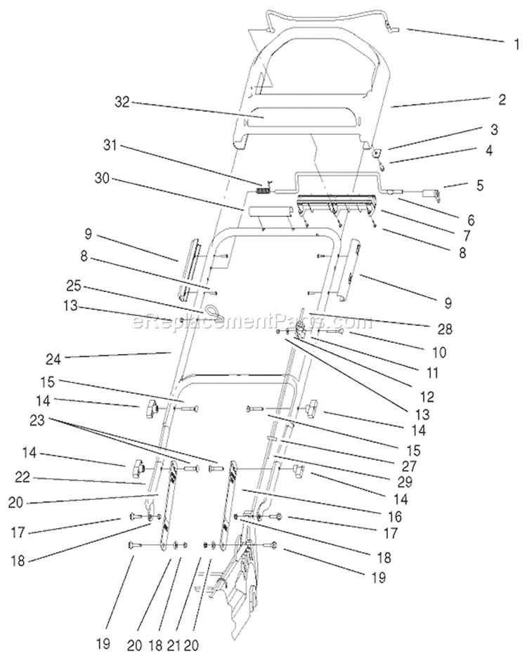 Handle and Control Assembly Diagram and Parts List for 20045 9900001-9999999 - 1999 Toro Lawn Mower