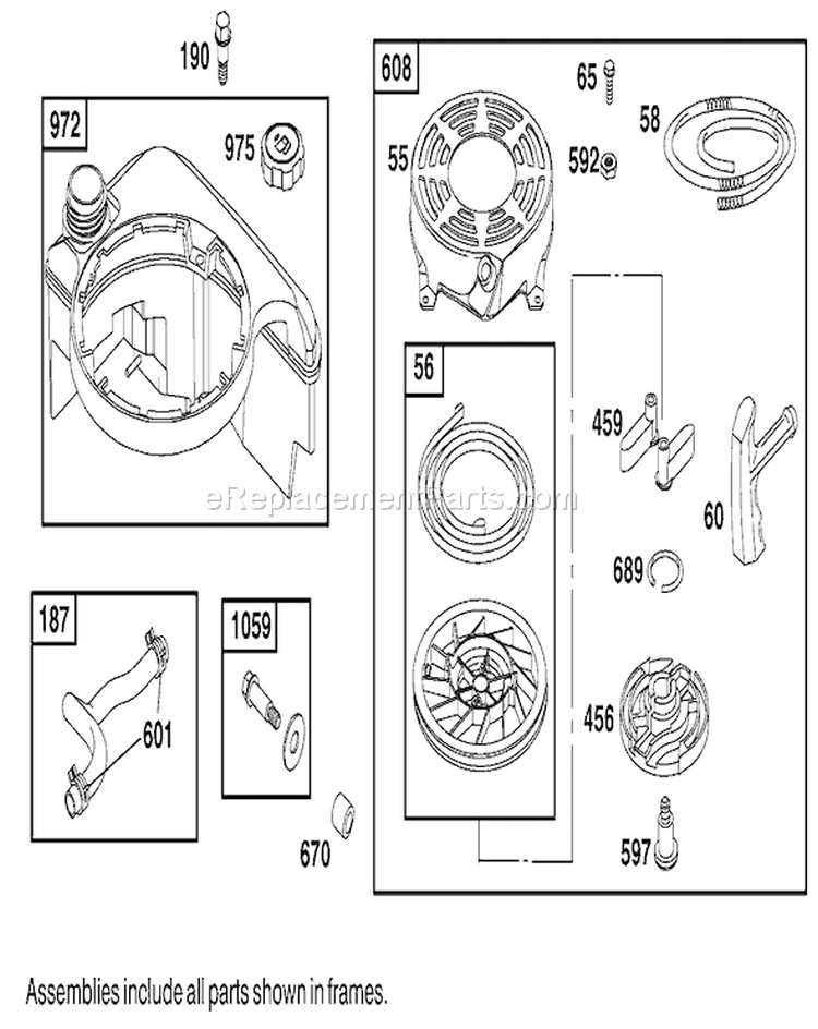 Fuel Tank and Rewind Starter Diagram and Parts List for 20045 9900001-9999999 - 1999 Toro Lawn Mower