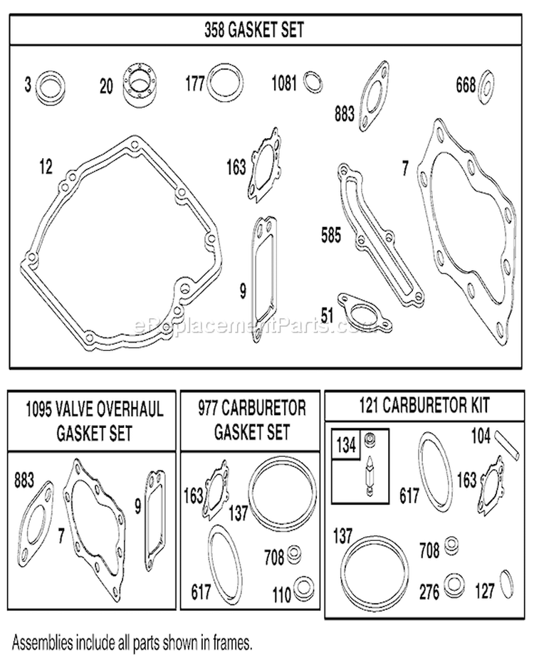 Gasket Sets and Carburetor Kit Diagram and Parts List for 20045 9900001-9999999 - 1999 Toro Lawn Mower