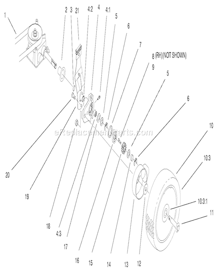 Gear Case and Wheel Assembly Diagram and Parts List for 20045 9900001-9999999 - 1999 Toro Lawn Mower