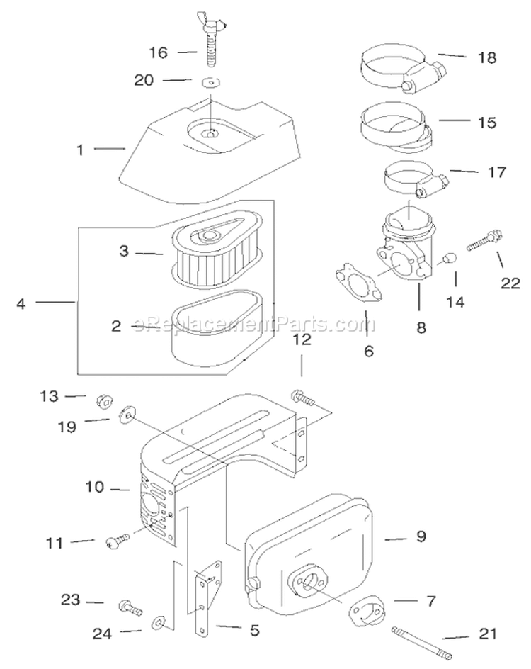 Air Filter and Muffler Assembly Diagram and Parts List for 20046 200000001-200999999 - 2000 Toro Lawn Mower