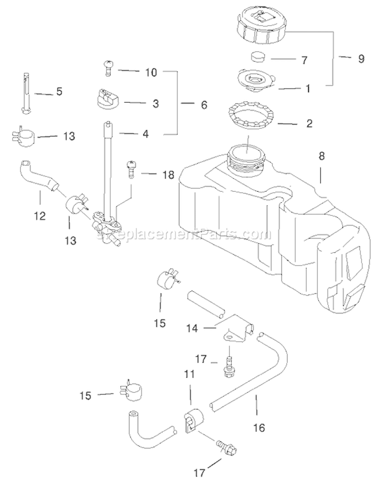 Fuel Tank and Valve Assembly Diagram and Parts List for 20046 200000001-200999999 - 2000 Toro Lawn Mower