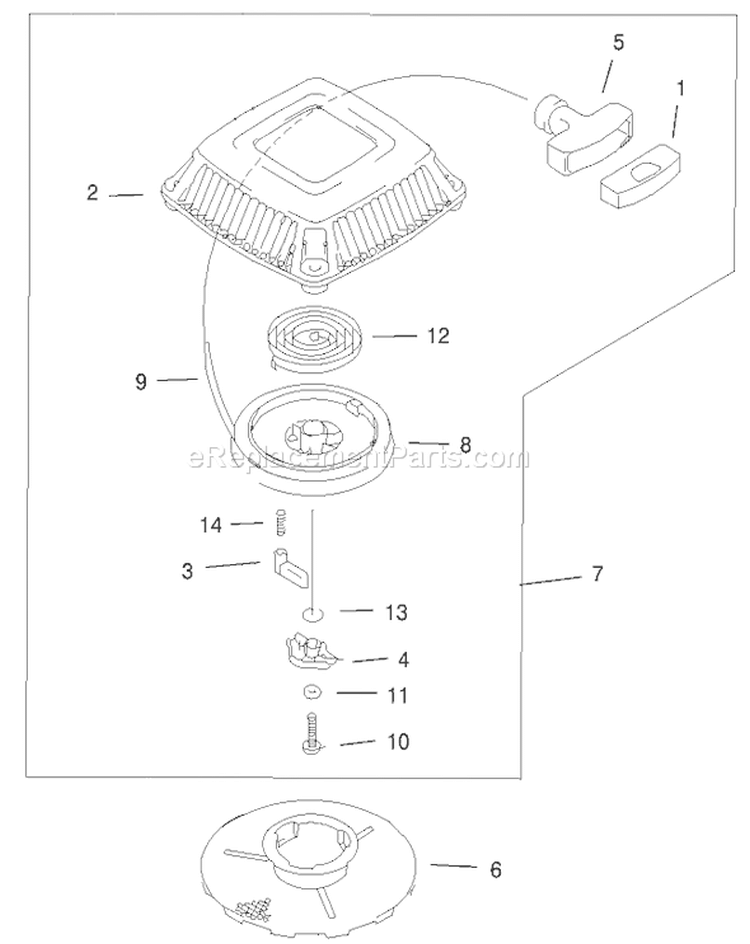 Recoil Starter Assembly Diagram and Parts List for 20046 200000001-200999999 - 2000 Toro Lawn Mower