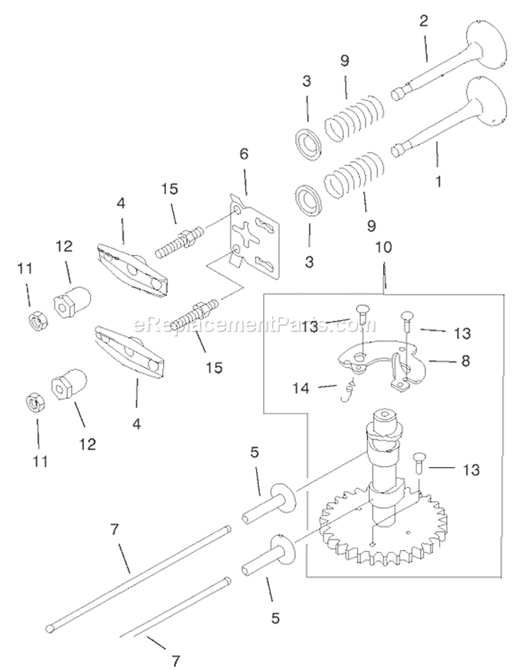 Valve and Camshaft Assembly Diagram and Parts List for 20046 200000001-200999999 - 2000 Toro Lawn Mower