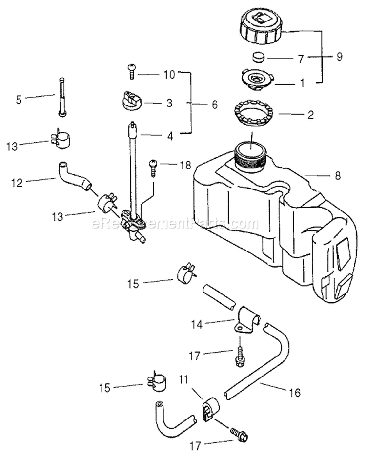Fuel Tank And Valve Assembly Diagram and Parts List for 20046 210000001-210999999 - 2001 Toro Lawn Mower