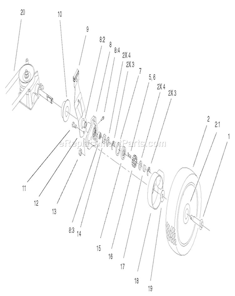 Gear Case And Wheel Assembly Diagram and Parts List for 20046 210000001-210999999 - 2001 Toro Lawn Mower