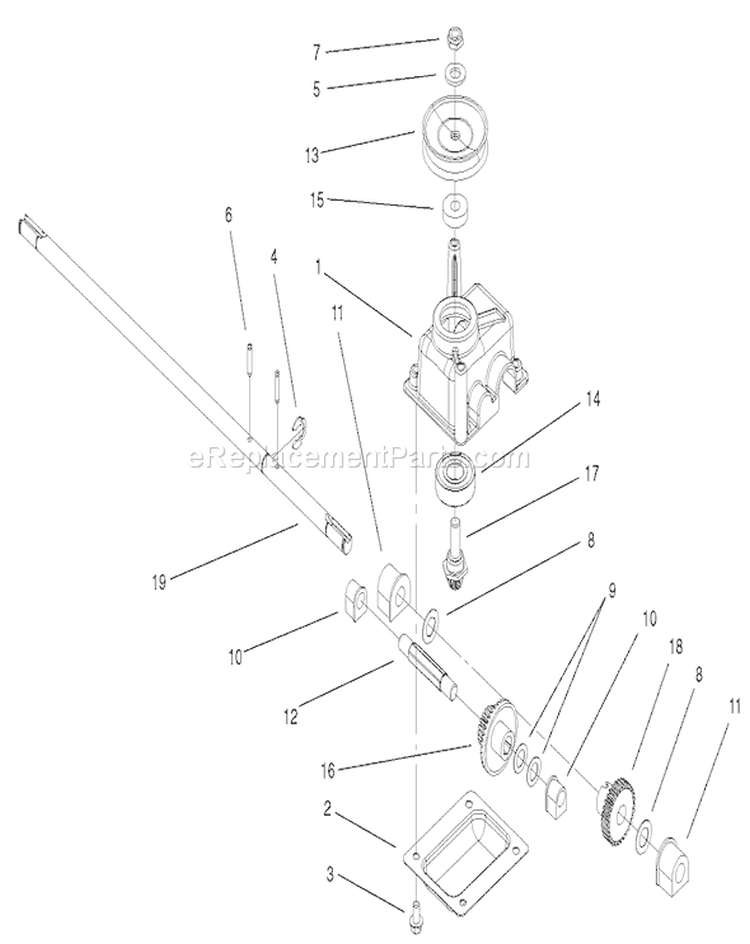 Gear Case Assembly Diagram and Parts List for 20046 210000001-210999999 - 2001 Toro Lawn Mower