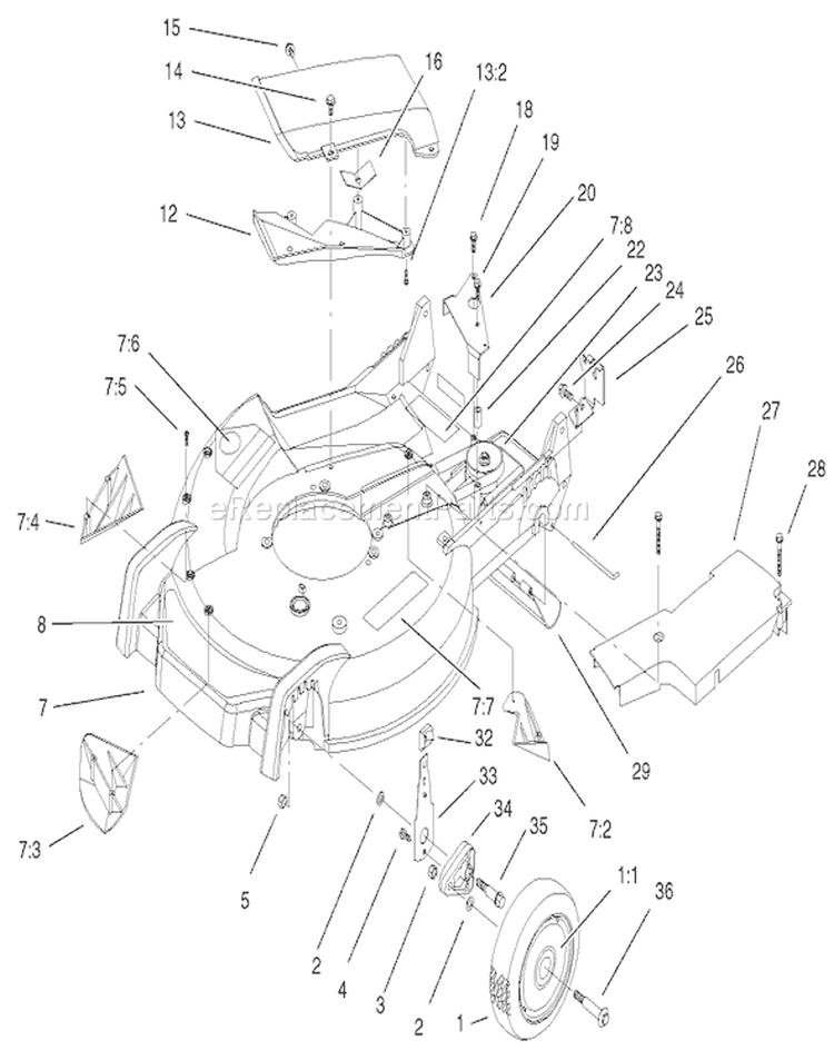 Housing And Wheel Assembly Diagram and Parts List for 20046 210000001-210999999 - 2001 Toro Lawn Mower