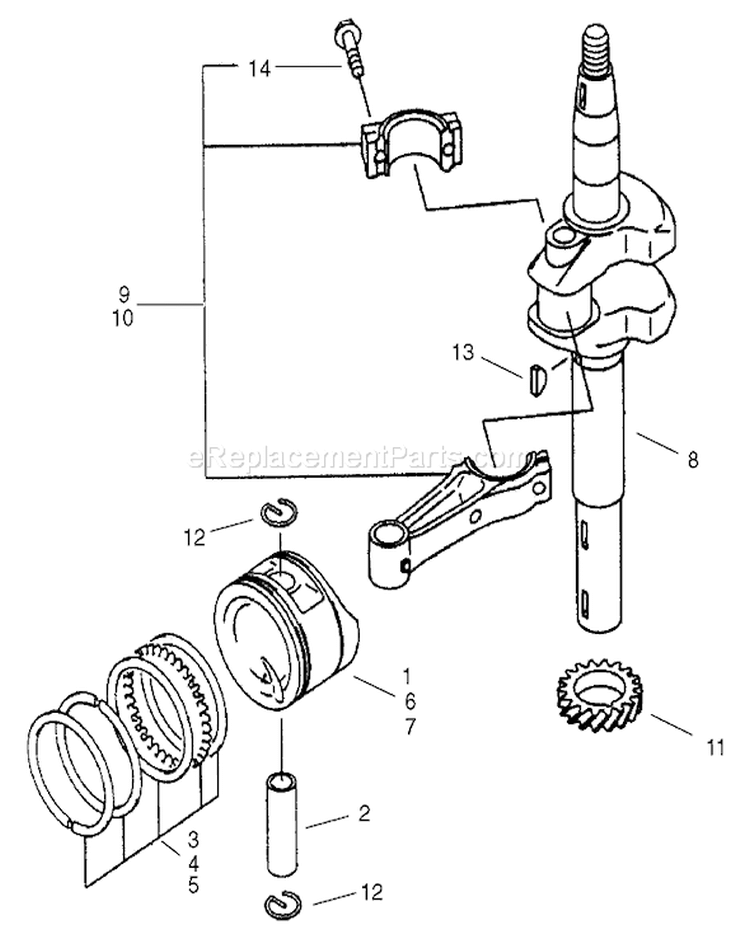 Piston and Crankshaft Assembly Diagram and Parts List for 20046 210000001-210999999 - 2001 Toro Lawn Mower