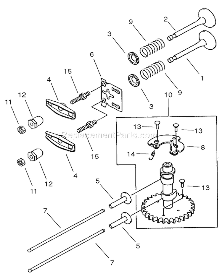 Valve and Camshaft Assembly Diagram and Parts List for 20046 210000001-210999999 - 2001 Toro Lawn Mower