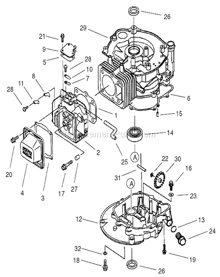 Cylinder Crankcase Assembly Diagram and Parts List for 20046 210000001-210999999 - 2001 Toro Lawn Mower