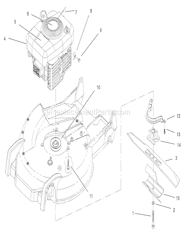 Engine and Blade Assembly Diagram and Parts List for 20046 210000001-210999999 - 2001 Toro Lawn Mower
