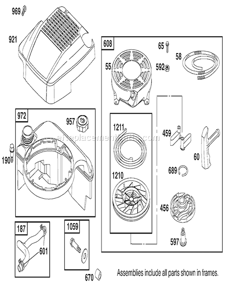 Housing, Starter and Fuel Tank Diagram and Parts List for 20048 210000001-210999999 - 2001 Toro Lawn Mower
