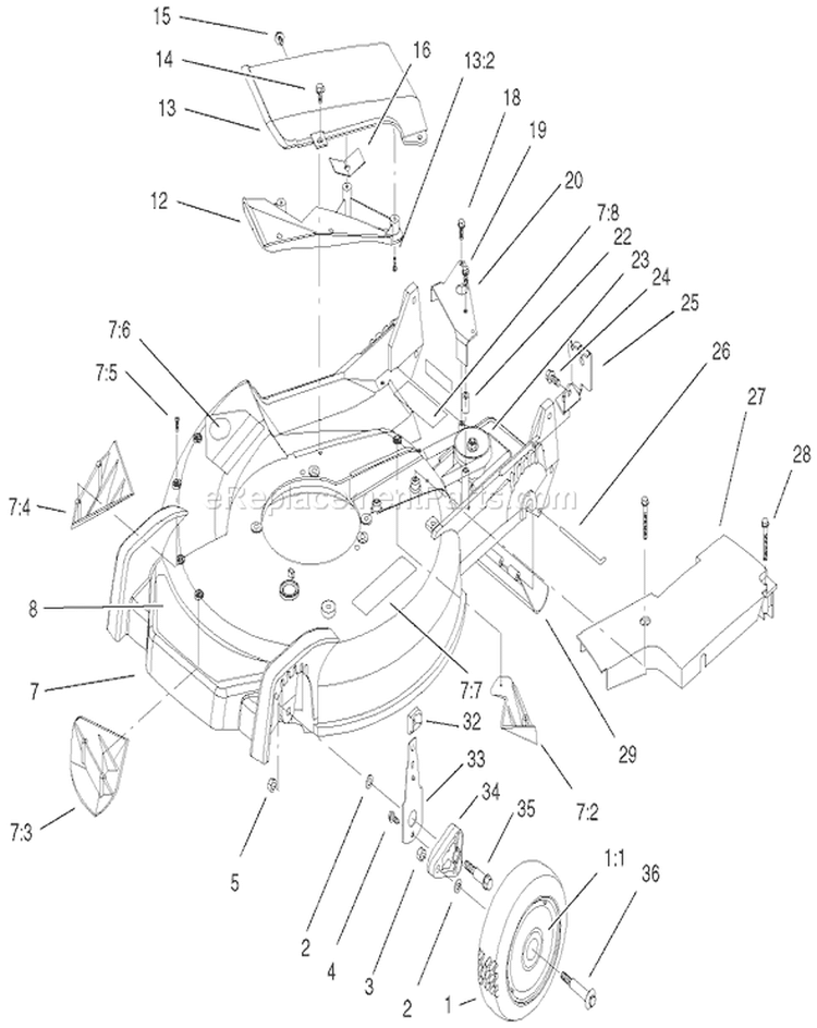 Housing And Wheel Assembly Diagram and Parts List for 20048 210000001-210999999 - 2001 Toro Lawn Mower