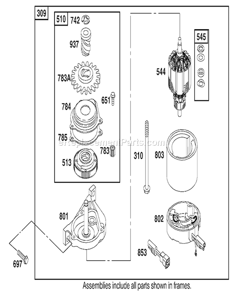 Starter Assembly Diagram and Parts List for 20048 210000001-210999999 - 2001 Toro Lawn Mower