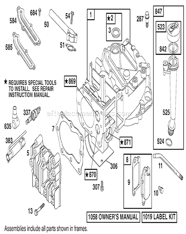 Cylinder and Cylinder Head Diagram and Parts List for 20048 210000001-210999999 - 2001 Toro Lawn Mower