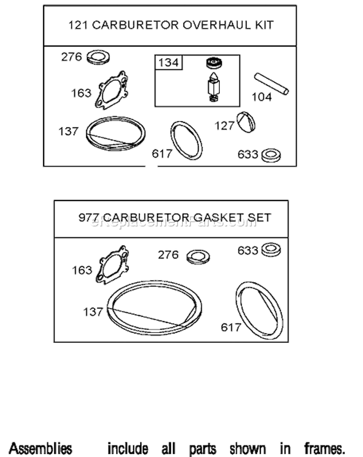 Carburetor Overhaul Kit Diagram and Parts List for 20049 250000001-250999999 - 2005 Toro Lawn Mower