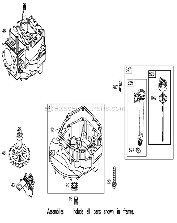 Crankcase Assembly Diagram and Parts List for 20049 250000001-250999999 - 2005 Toro Lawn Mower
