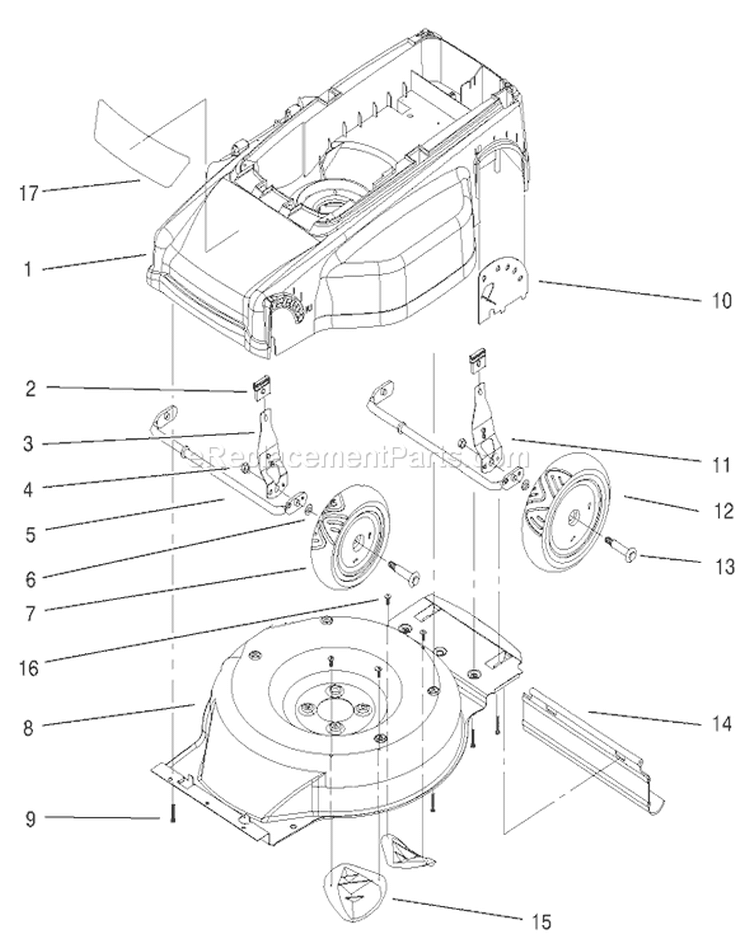 Deck, Liner and Wheel Assembly Diagram and Parts List for 20050 200000001-200999999 - 2000 Toro Lawn Mower