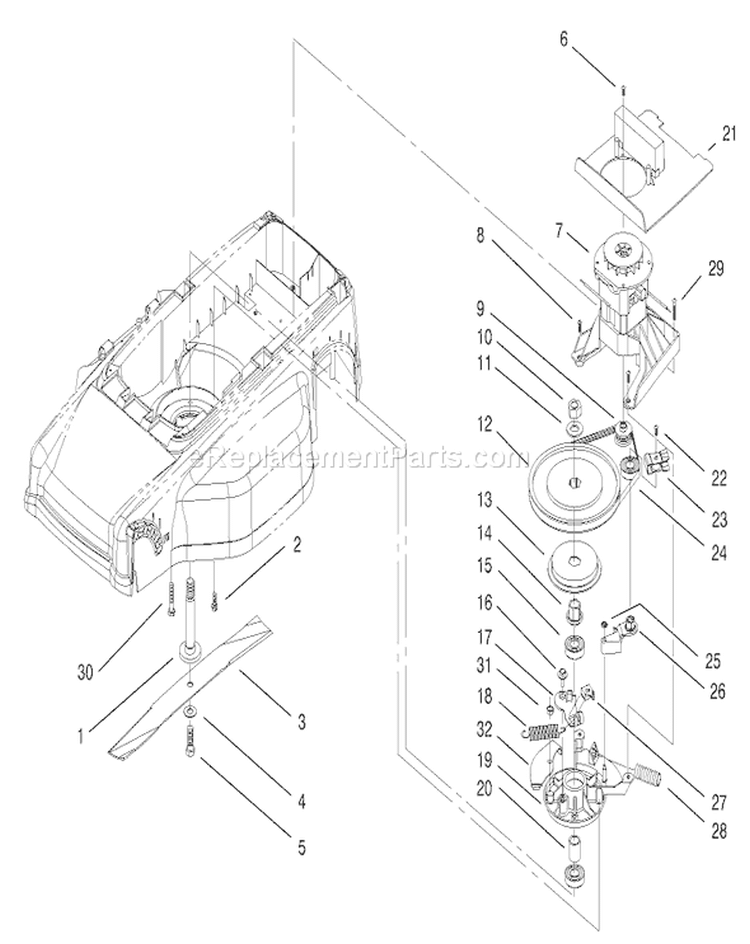 Motor and Blade Assembly Diagram and Parts List for 20050 200000001-200999999 - 2000 Toro Lawn Mower