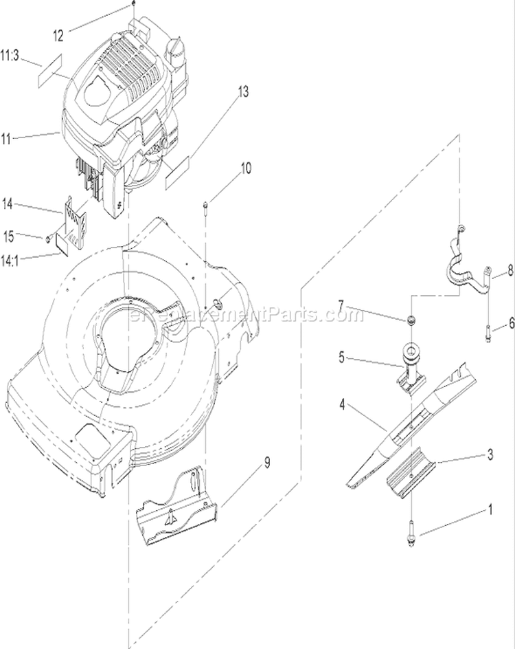 Engine and Blade Assembly Diagram and Parts List for 20051 240000001-240999999 - 2004 Toro Lawn Mower