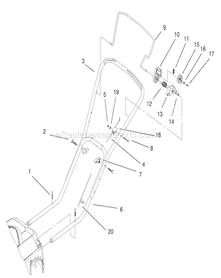 Handle and Controls Assembly Diagram and Parts List for 20052 200000001-200999999 - 2000 Toro Lawn Mower