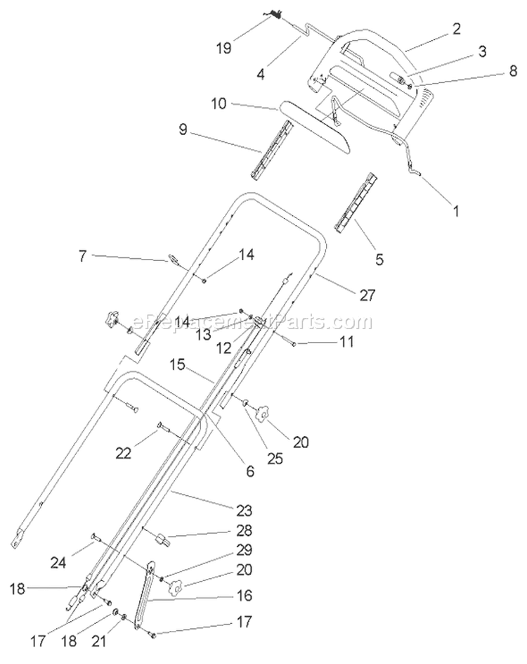 Handle Assembly Diagram and Parts List for 20054 250000001-250999999 - 2005 Toro Lawn Mower