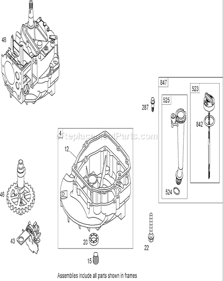 Crankcase Assembly Diagram and Parts List for 20054 270000001-270999999 - 2007 Toro Lawn Mower