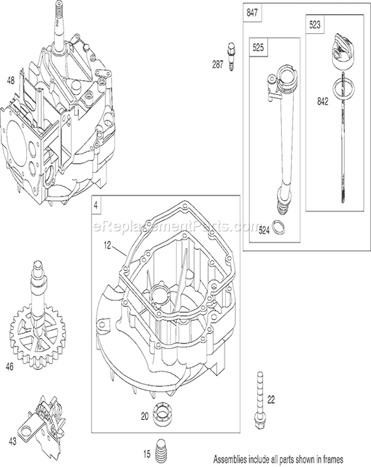 Crankcase Assembly Diagram and Parts List for 20056 270000001-270999999 - 2007 Toro Lawn Mower