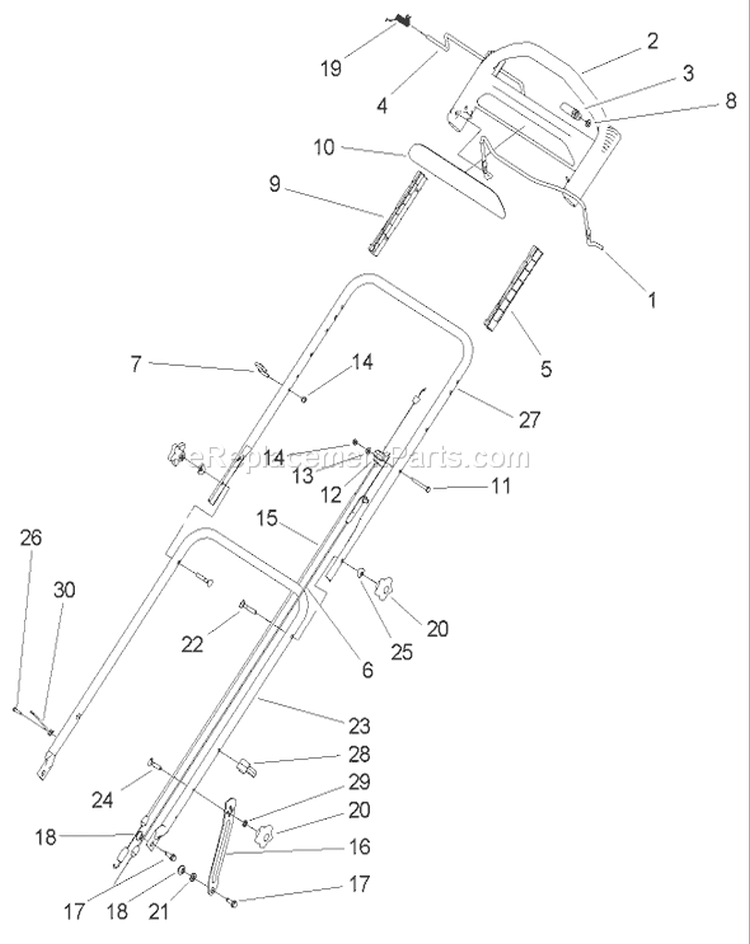 Handle Assembly Diagram and Parts List for 20057 250000001-250999999 - 2005 Toro Lawn Mower