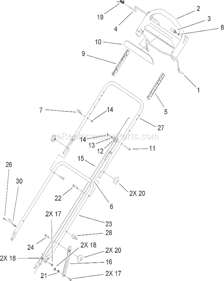 Handle Assembly Diagram and Parts List for 20057 260000001-260999999 - 2006 Toro Lawn Mower