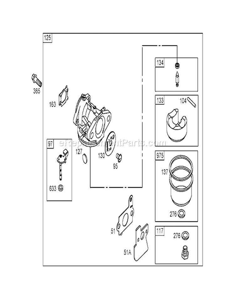 Carburetor Assembly Diagram and Parts List for 20057 260000001-260999999 - 2006 Toro Lawn Mower