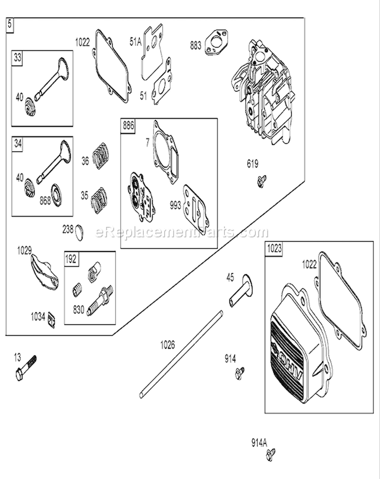 Cylinder Head Assembly Diagram and Parts List for 20057 260000001-260999999 - 2006 Toro Lawn Mower
