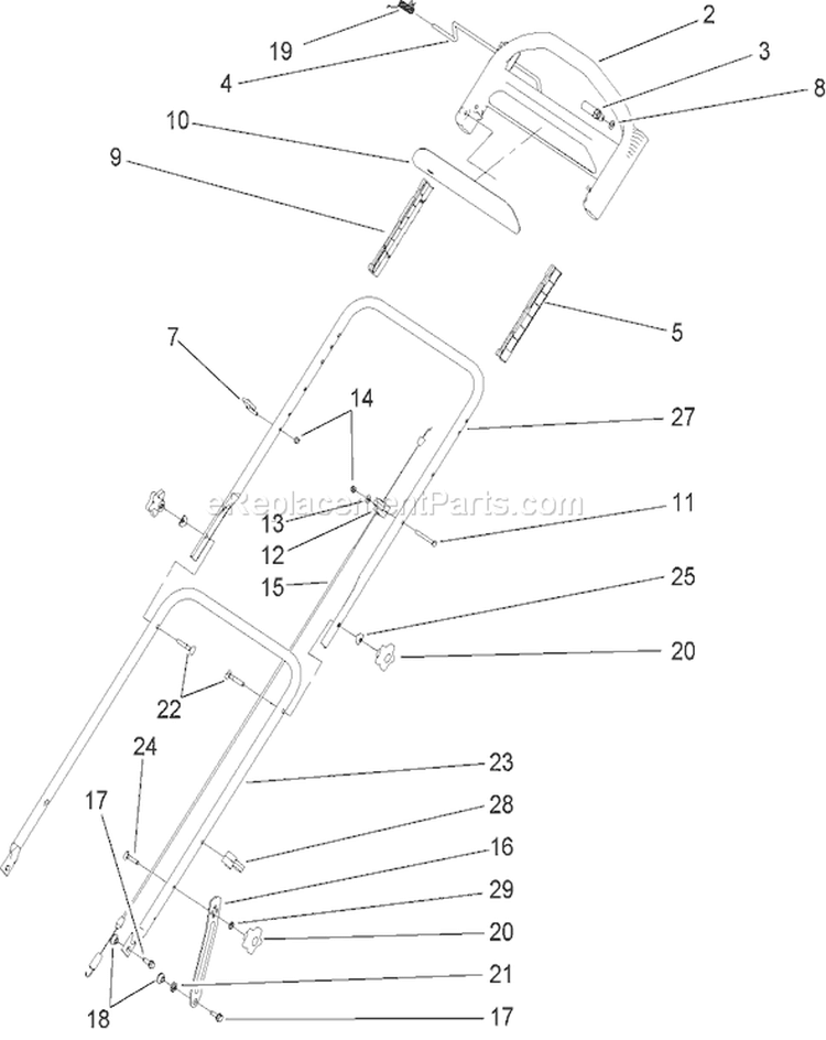 Handle Assembly Diagram and Parts List for 20058 250000001-250999999 - 2005 Toro Lawn Mower