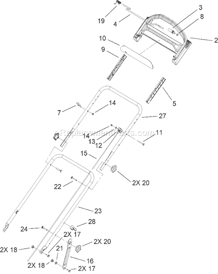 Handle Assembly Diagram and Parts List for 20058 260000001-260999999 - 2006 Toro Lawn Mower