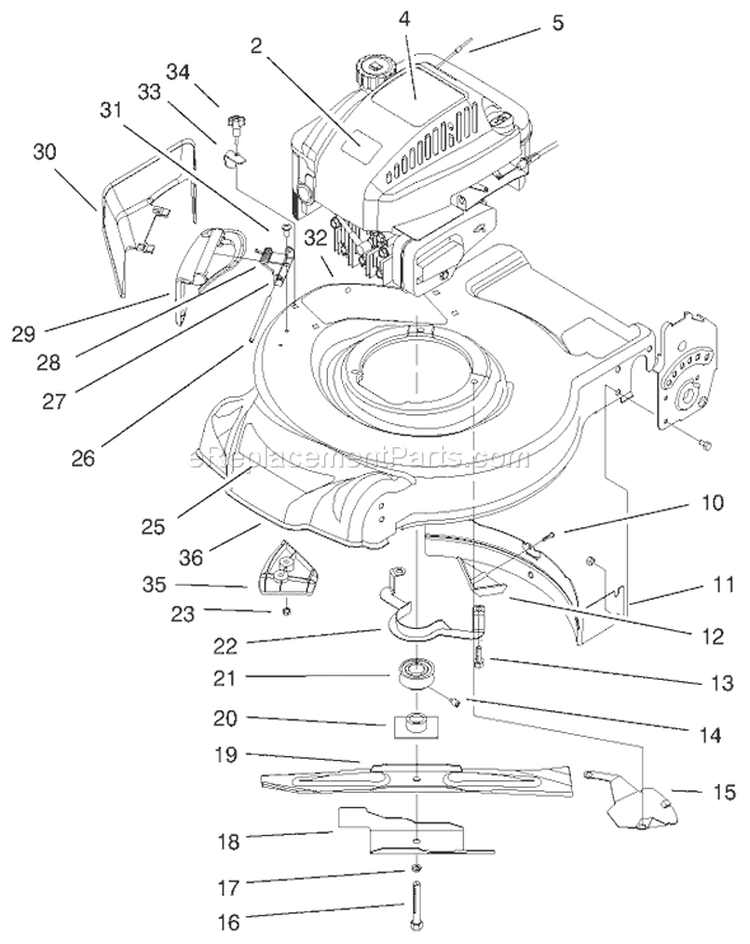 Engine and Blade Assembly Diagram and Parts List for 20060 9900001-9999999 - 1999 Toro Lawn Mower
