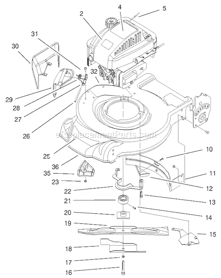Engine and Blade Assembly Diagram and Parts List for 20061 9900001-9999999 - 1999 Toro Lawn Mower