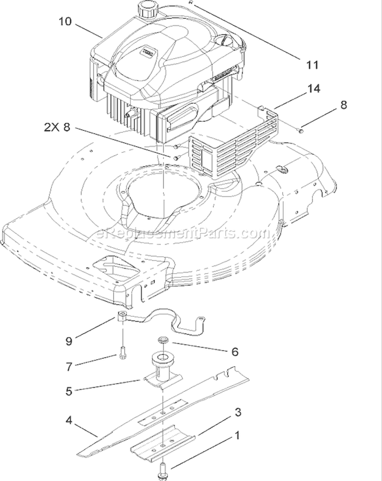 Engine and Blade Assembly Diagram and Parts List for 20064 270000001-270999999 - 2007 Toro Lawn Mower