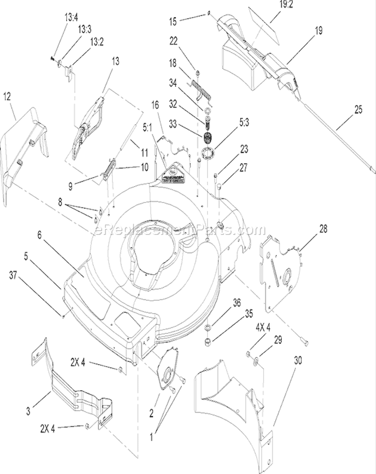 Housing Assembly Diagram and Parts List for 20065 270000001-270999999 - 2007 Toro Lawn Mower