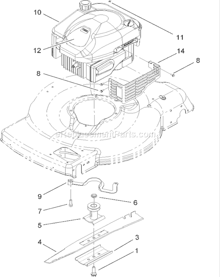 Engine and Blade Assembly Diagram and Parts List for 20065 270000001-270999999 - 2007 Toro Lawn Mower