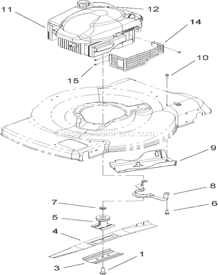 Engine and Blade Assembly Diagram and Parts List for 20066 270000001-270999999 - 2007 Toro Lawn Mower