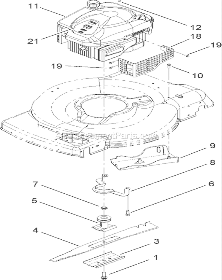 Engine and Blade Assembly Diagram and Parts List for 20067 270000001-270999999 - 2007 Toro Lawn Mower