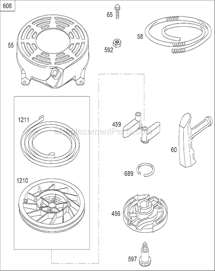 Starter Assembly Diagram and Parts List for 20065 270000001-270999999 - 2007 Toro Lawn Mower