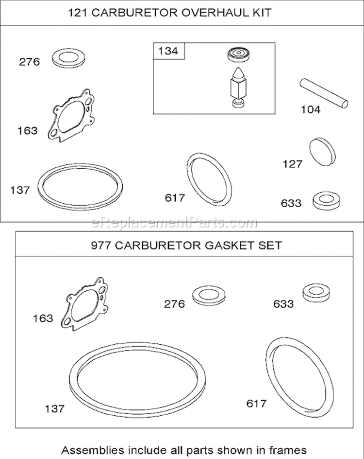 Carburetor Overhaul Kit Diagram and Parts List for 20065 270000001-270999999 - 2007 Toro Lawn Mower