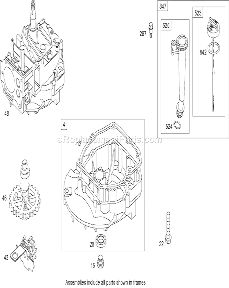 Crankcase Assembly Diagram and Parts List for 20065 270000001-270999999 - 2007 Toro Lawn Mower