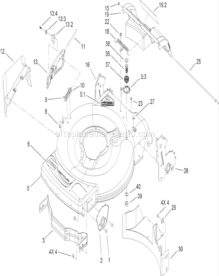 Deck, Side Chute and Rear Door Assembly Diagram and Parts List for 20067 270000001-270999999 - 2007 Toro Lawn Mower