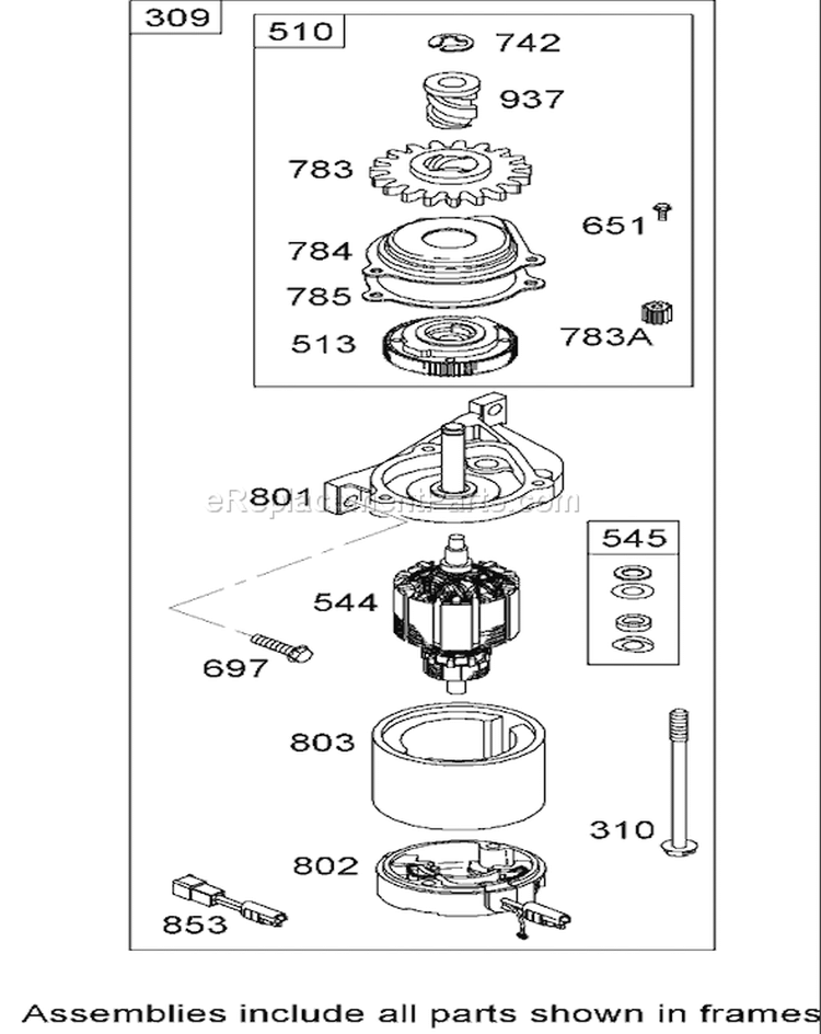 Electric Start Assembly Diagram and Parts List for 20067 270000001-270999999 - 2007 Toro Lawn Mower