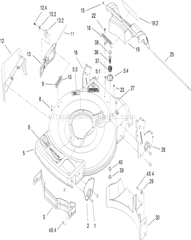 Deck, Side Chute and Rear Door Assembly Diagram and Parts List for 20068 280000001-280999999 - 2008 Toro Lawn Mower