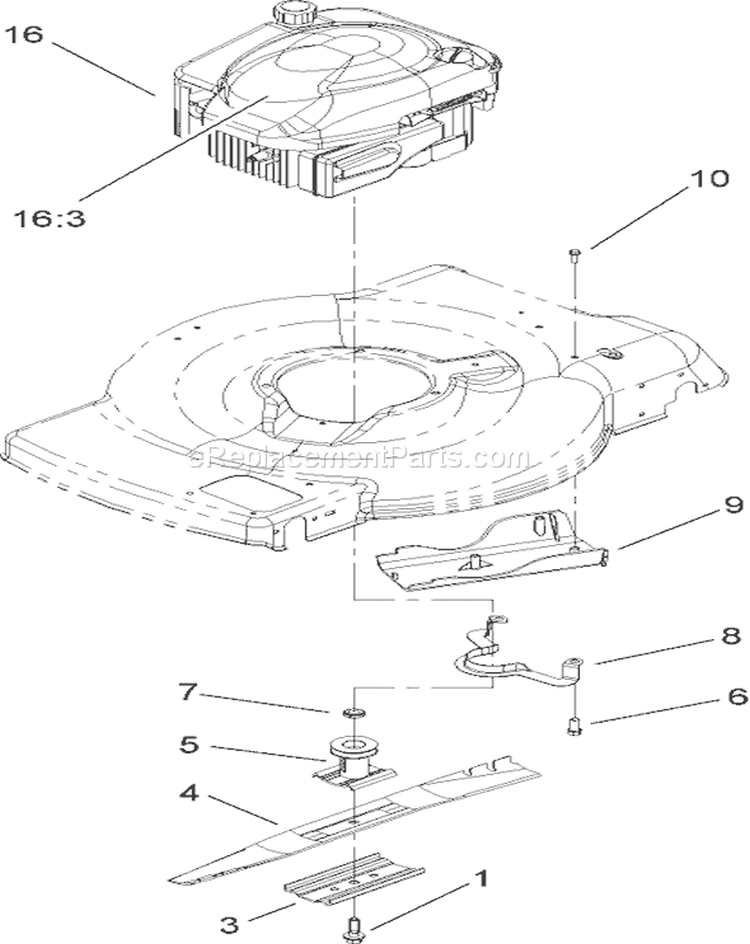 Engine and Blade Assembly Diagram and Parts List for 20070 260000001-260999999 - 2006 Toro Lawn Mower